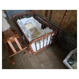 Vintage Wooden Baby Cradle with Bedding and Books