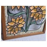 Stained Glass Flower Panel with Wooden Frame