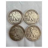 MIXED LOT OF 4 WALKING LIBERTY HALF DOLLAR