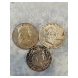 MIXED LOT OF 3 FRANKLIN SILVER HALF DOLLAR