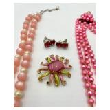 Vintage Jewelry - Pinks! - Earrings Brooch 2 Necklaces