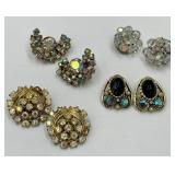 Vintage EARRINGS - Dazzling Rhinestones - Iridescent Stones - 4 Pairs