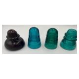 9 Glass and Porcelain Insulators: Hemingray 21, 42, Clear Blue Green Brown