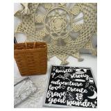 Wall Hanging Trio - Macrame Hoop, Longaberger Basket and Letter Board