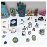 Vintage Collectible Pins with Various Logos and Companies