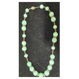 Vintage Chinese Green Marble Peking Glass & Silver Necklace