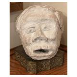 MCM Mans Head Brutalist Sculpture On Brass Filigree Pedestal