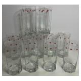 Vintage OCTAGONAL Highball Drinking Glasses With HEARTS & PINES Print - Qty 11