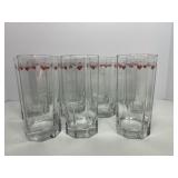 Vintage OCTAGONAL Highball Drinking Glasses With HEARTS & PINES Print - Qty 11