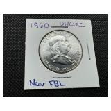 1960 Uncirculated Franklin Half Dollar, Near Full Bell Lines