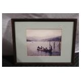 Framed Vintage Photograph of Rowboat on Lake