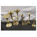 Collection of 5 Vintage Brass Candle Holders