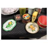 Collection of Vintage Tin Containers and Decorative Bowls