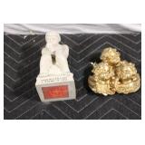 Decorative Ceramic Sculpture Set: Thinking Man and Triple Cherubs