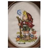 Vintage Hummel Embroidered Artwork in Wooden Frame