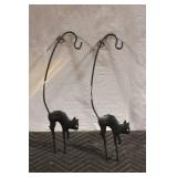 Set of 2 Black Wrought Iron Cat Garden Hooks