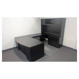 4 Piece Executive Desk with Credenza, Bridge & Shelf