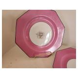 Octagonal Pink Floral Dinner Plate Set