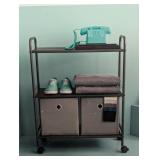 3 Shelf Wide Utility Storage Cart Gray - Room Essentials™: Steel Rolling Organizer with Wheels