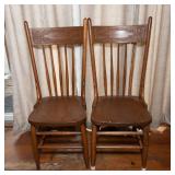 Pair of Antique Wooden Spindle Push-Back Chairs