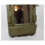 Antique Green Wall Mirror with Candle Holders