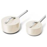 Caraway Nonstick Ceramic Sauce Pans with Lids (Cream)