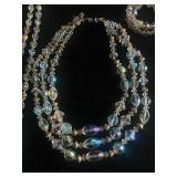 Aurora Borealis AB Lot Three Strand Necklace and Wrap Bracelet