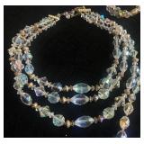 Aurora Borealis AB Lot Three Strand Necklace and Wrap Bracelet