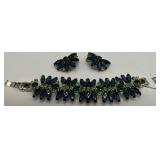 Juliana Bracelet and Matching Clip Earrings Set Blue and Green