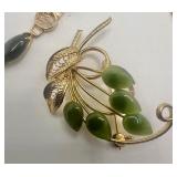 Jade Necklace, Gold Filigree Pin and Pendant