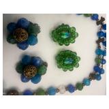 Blue and Green Costume Jewelry W. Germany Clip Earrings