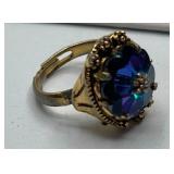 Sapphire Blue Stones and Gold Tone Lot Marquise Ring 925 UTC