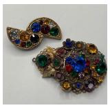 Multi Color Rhinestone and Gold Tone Brooches Lot of 4