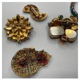 Multi Color Rhinestone and Gold Tone Brooches Lot of 4