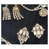 Vintage Emerald Cut Rhinestone Lot 9 PC include Scarf Clip and Large Brooch