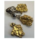 Elgin Gold Nugget Watch with Rhinestones, Gold Nugget Earrings and Pendant