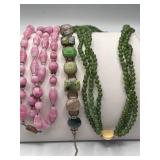 Jade Colored and Pink Beads and Multi Color Bracelet