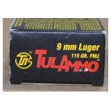 50 TulAmmo 9mm Luger 115 Gr Steel Case Ammo