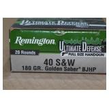 20 Remington Ultimate Defense .40 S&W 180 Gr Golden Saber BJ HP Ammo