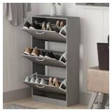 FUFU&GAGA 22.4 in. W x 42.1 in. H 24-Pair Gray Wood 3-Drawer Shoe Storage Cabinet with Foldable Compartments   Customer Returns See Pictures