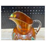 Vintage Carnival Glass Orange Pitcher and Glasses