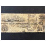 1849 $5 Cochituate Bank Boston