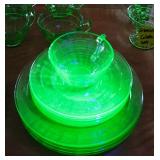Glowing Uranium Glass Dishes Set