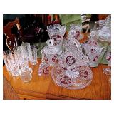 Vintage Hofbauer Byrdes German Lead Crystal Ruby Red Cut to Clear