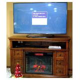 Solid Wood TV Stand with Electric Fireplace Heater / LG 60" Smart TV