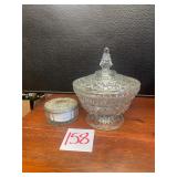 VTG Anchor Hocking candy dish &  glass powder box