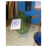 green depression glass biscuit jar