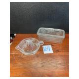 glass refrigerator dish with lid and juicer