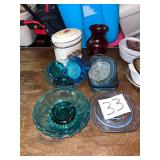 blue art glass blue depression glass ashtrays