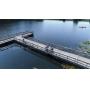 Complete Fishing Pier with Steel Frame, Wood Decking, and Plastic Floats 